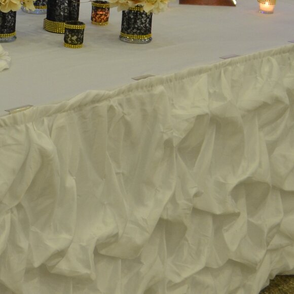 21ft Gathered Lamour Satin Table Skirt - White